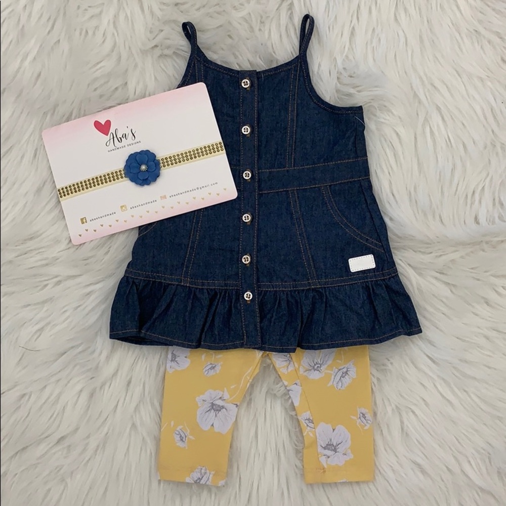 2 PC- baby girl set floral leggings & jean blouse